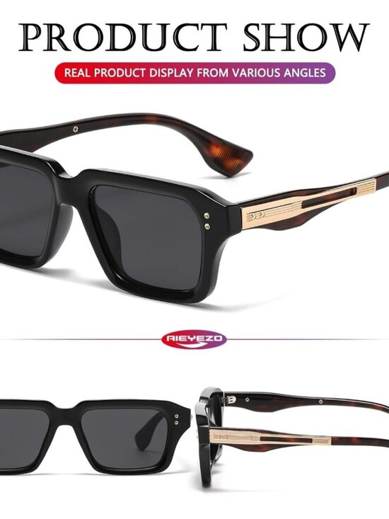 Retro Rectangle Black Tortoise Sunglasses Men Women Fashion Square Frame Shades main image 6